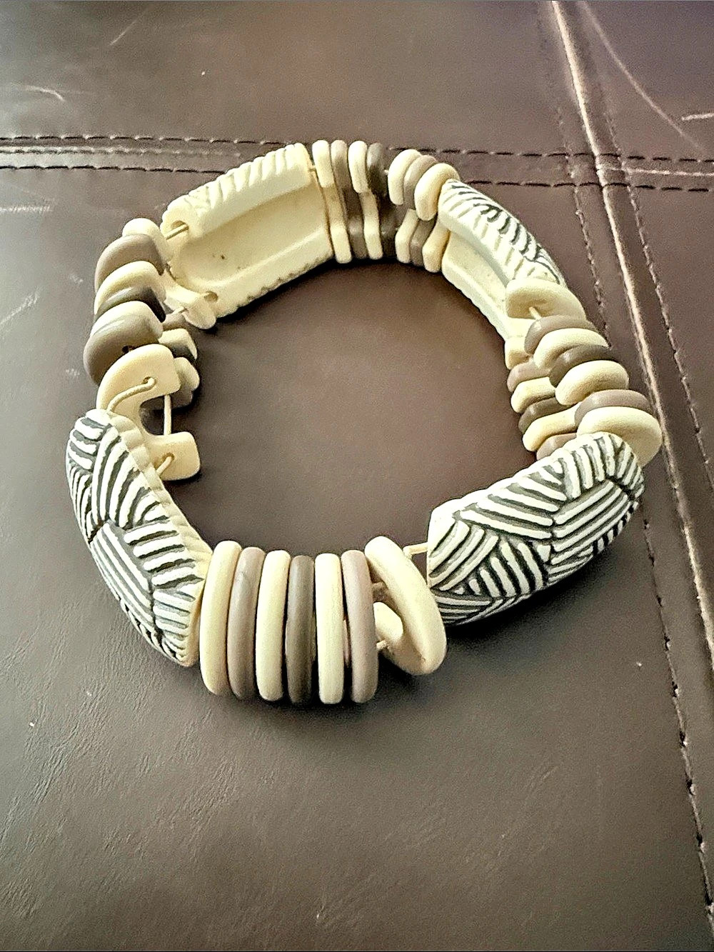 Geometric Beaded Bracelet in White & Black